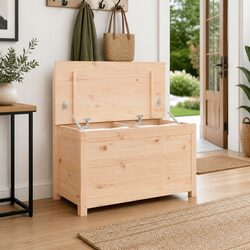 Wooden Storage Bench with Backrest Brown Solid Pine Wood Seating Furniture
