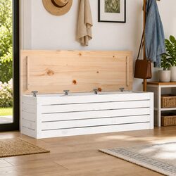Storage Box White 109x36.5x33cm Solid Pine Wood Chest Organiser Furniture