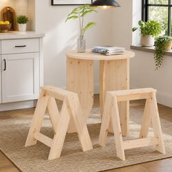 Wooden Stools Set of 2 Pine Wood Kitchen Dining Bar Seating Backrest Free Design