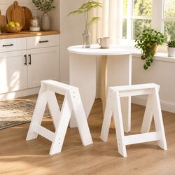 White Wooden Bar Stools Set of 2 Pine Kitchen Dining Room Seating No Backrest