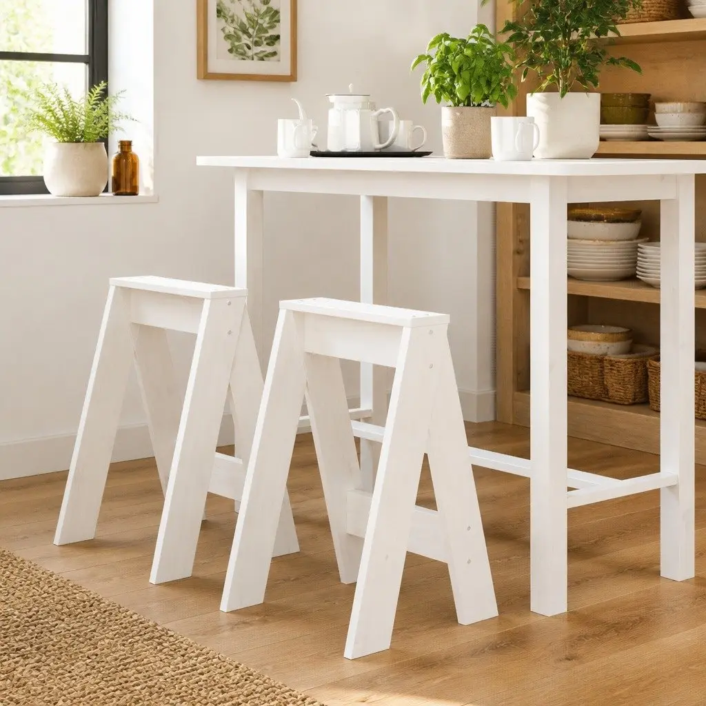 Wooden Stools 2 Pieces White 40x40x60 cm Pine Kitchen Dining Room Seating