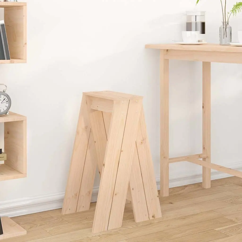 Wooden Bar Stools Set of 2 Rustic Brown Solid Pine Kitchen Dining Room Furniture