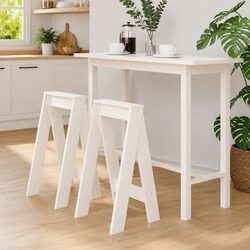 Wooden Stools Set of 2 White Bar Seating Kitchen Dining Room Furniture