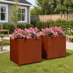 Planters with Legs 2 pcs Brown 50x50x50 cm Corten Steel Garden Raised Bed