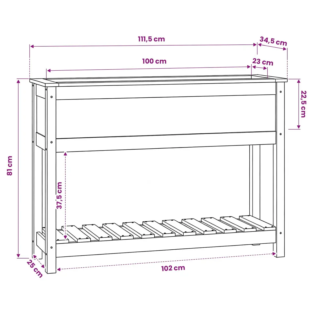 Wooden Garden Planter Raised Flower Bed with Shelf Storage Grey Solid Pine Wood