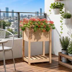 Wooden Garden Planter with Shelf 54x54x81cm Raised Flower Bed Pot Planter