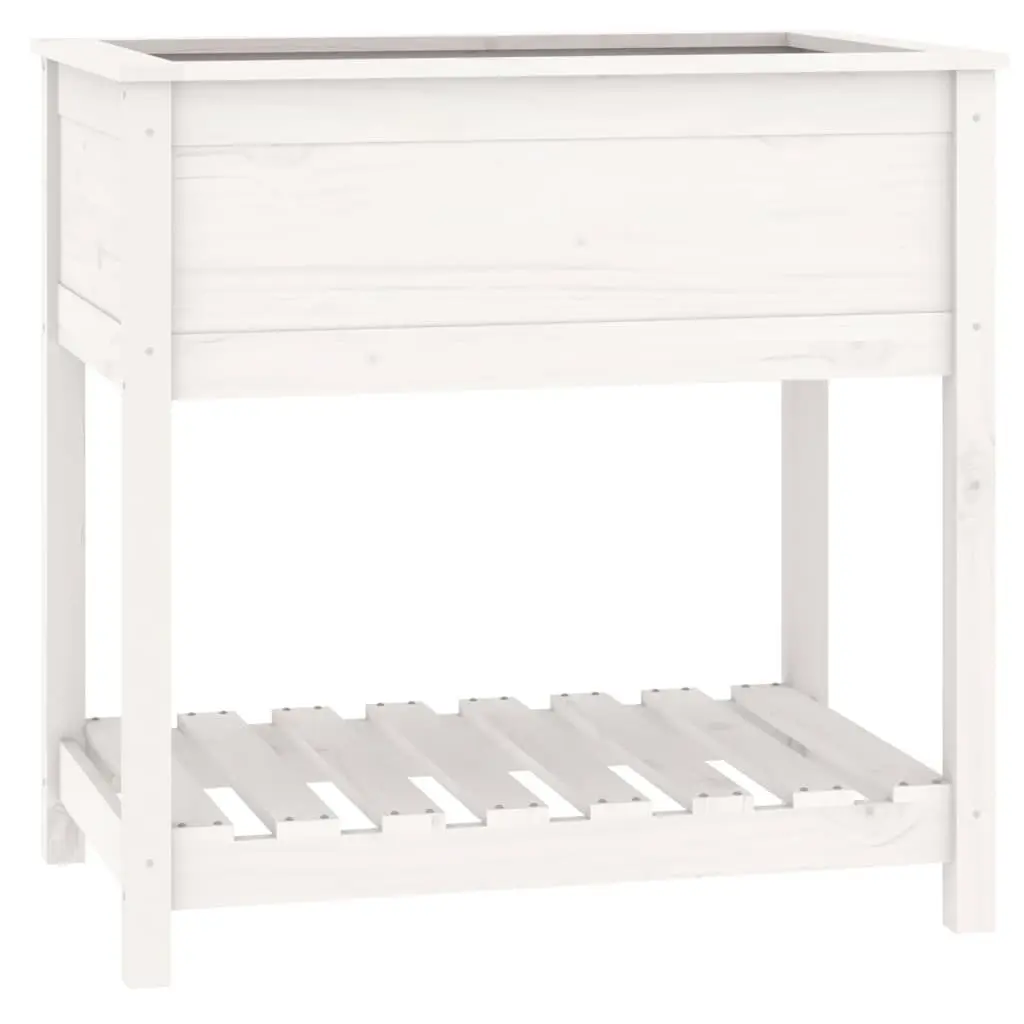 Wooden Planter Raised Bed with Shelf 82.5 x 54 x 81 cm White Solid Pine Wood
