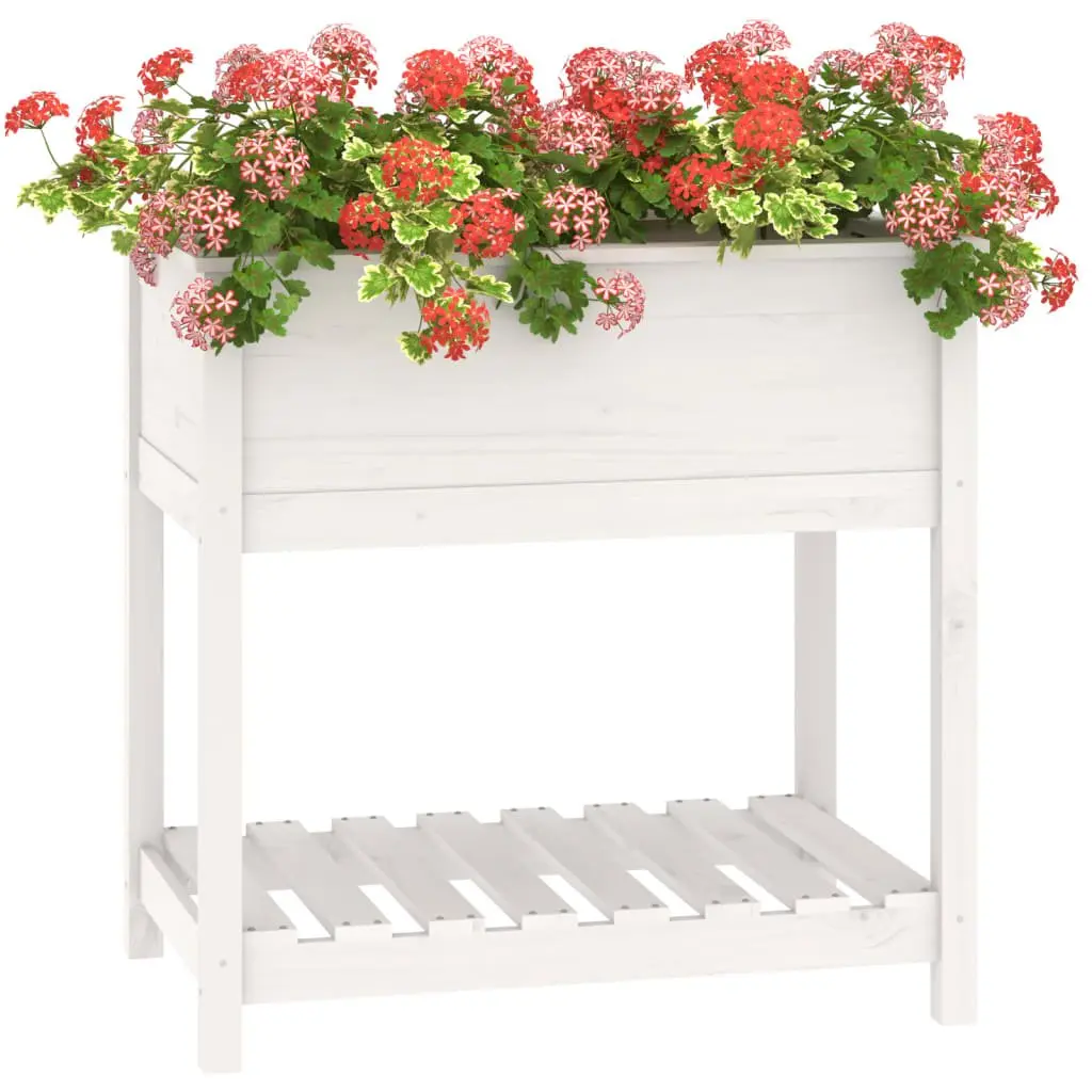 Wooden Planter Raised Bed with Shelf 82.5 x 54 x 81 cm White Solid Pine Wood