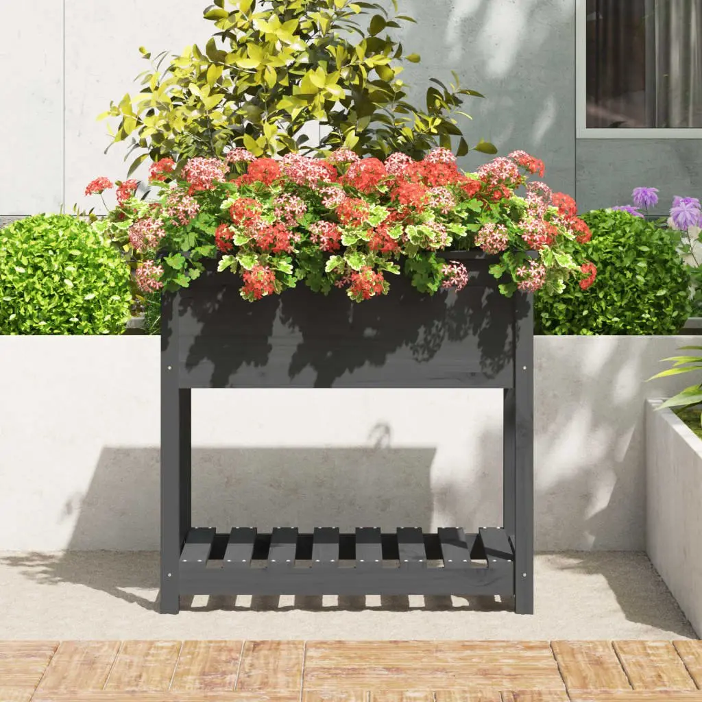 Wooden Planter Box Raised Bed Ergonomic Height Grey Solid Pine Wood