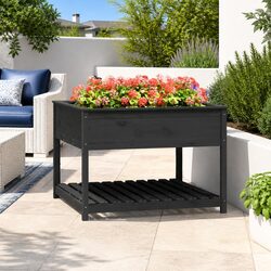 Wooden Garden Planter with Shelf Storage Grey Raised Flower Box Pot
