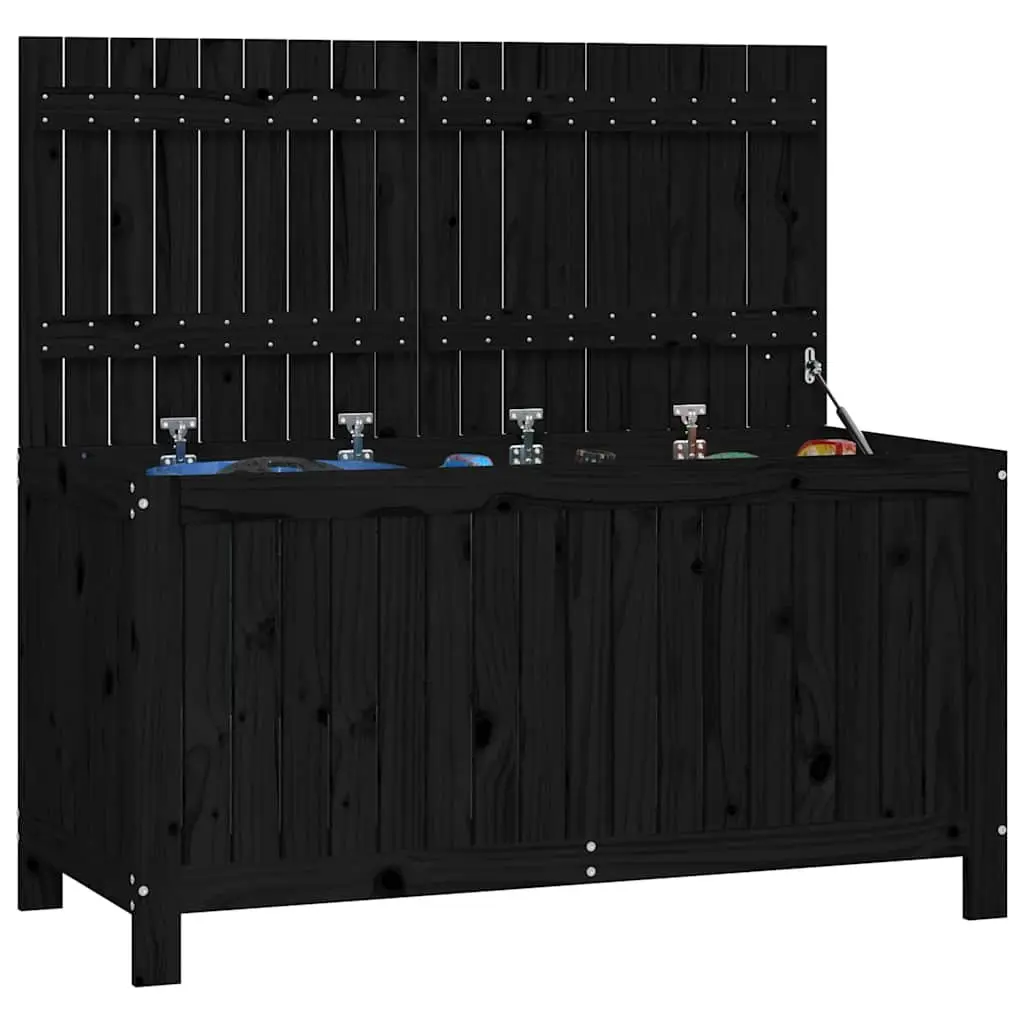 Garden Storage Box Black Solid Pine Wood Outdoor Tool Equipment Organizer