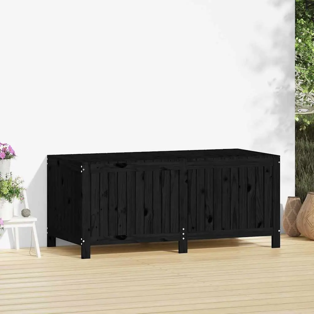 Garden Storage Box Black Solid Pine Wood Outdoor Tool Equipment Organizer