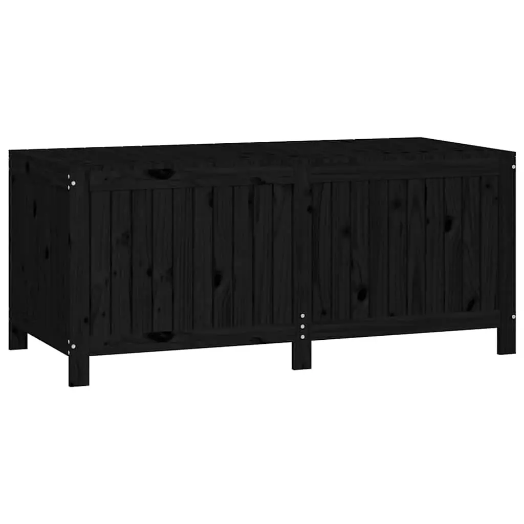 Garden Storage Box Black Solid Pine Wood Outdoor Tool Equipment Organizer