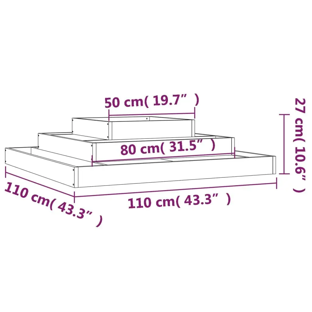 Wooden Planter 110x110x27 cm 3-Tier Raised Flower Bed Garden Container