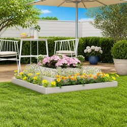 Wooden Planter Box 110x110x27cm White Garden Raised Bed 3-Tier Pine Flower Pot