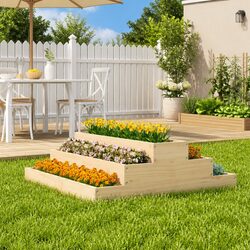 Wooden Planter Box 80x80x27 cm Raised Garden Bed Stair-Step Design Outdoor