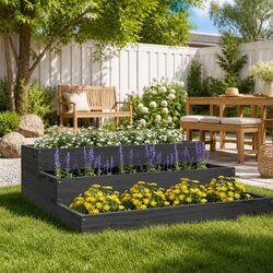 Wooden Planter Box Grey 78x78x27cm Raised Garden Bed Flower Pot Container
