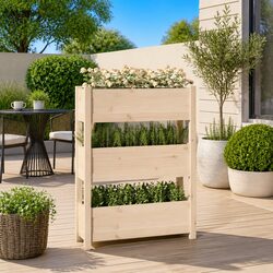 Wooden Planter Box 77x25x104.5 cm Raised Flower Bed 3 Compartments Garden Decor