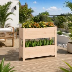Wooden Planter Raised Garden Bed 2 Flower Boxes Patio Balcony Decoration Brown