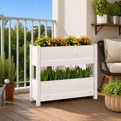 Wooden Planter White Raised Bed 77x25x66 cm Twin Flower Boxes Garden Patio