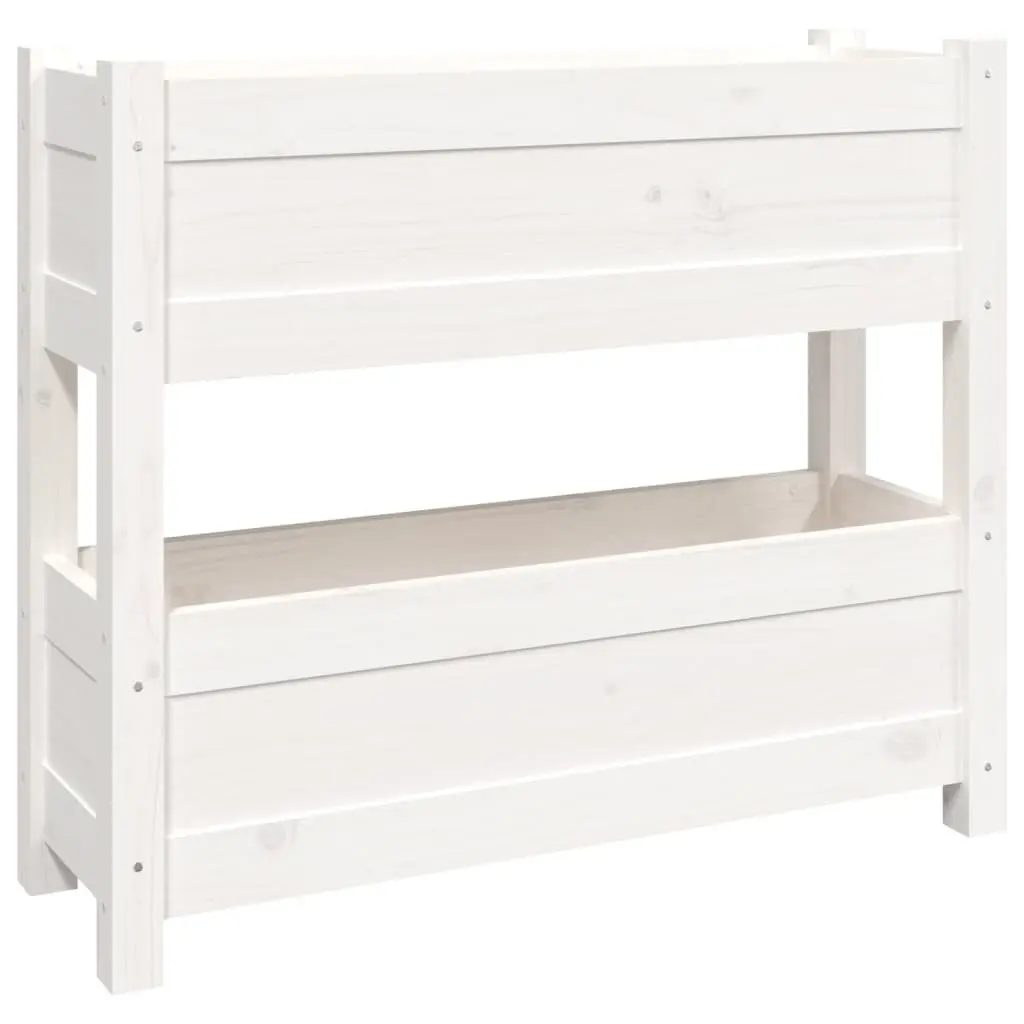 Wooden Planter Twin Flower Boxes 77x25x66 cm White Solid Pine for Garden Patio