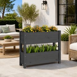 Wooden Planter Garden Raised Bed 2 Flower Boxes Patio Balcony Decor Pine