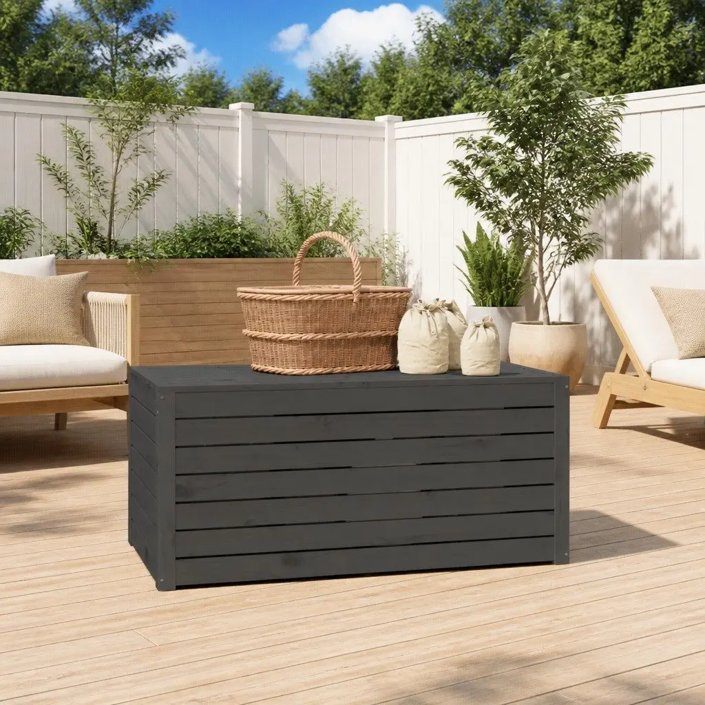 Outdoor Garden Storage Box Grey Solid Wood Pine Organiser