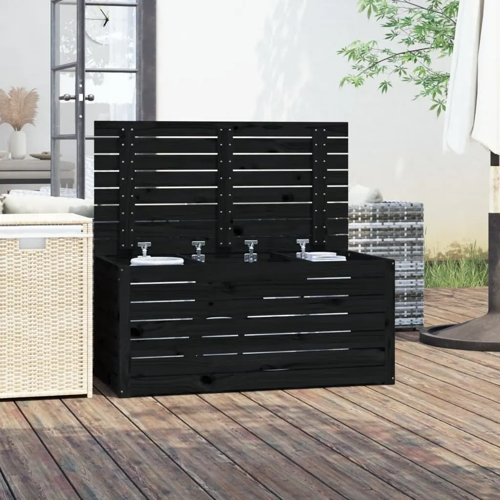 Garden Storage Box Solid Pine Wood Black Deck Box with Lid