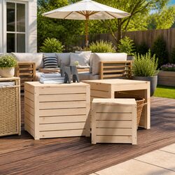 3 Piece Garden Storage Box Set Solid Pine Wood Outdoor Patio Furniture Brown