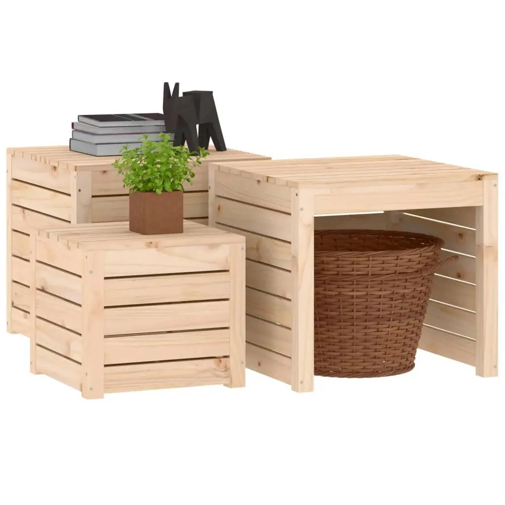3 Piece Garden Storage Box Set Solid Pine Wood Outdoor Furniture Brown