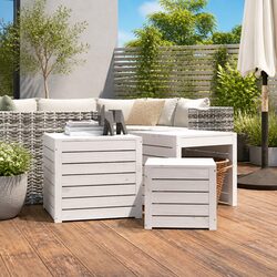3 Piece Garden Storage Box Set White Solid Pine Wood Outdoor Patio Furniture