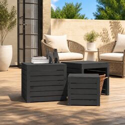 Garden Storage Box Set 3 Piece Grey Solid Pine Wood Outdoor Patio Furniture