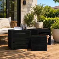 Garden Storage Box Set 3 Piece Black Solid Wood Pine Patio Outdoor Furniture
