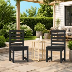 Garden Chairs Set of 2 Black Wooden Outdoor Seating Patio Furniture