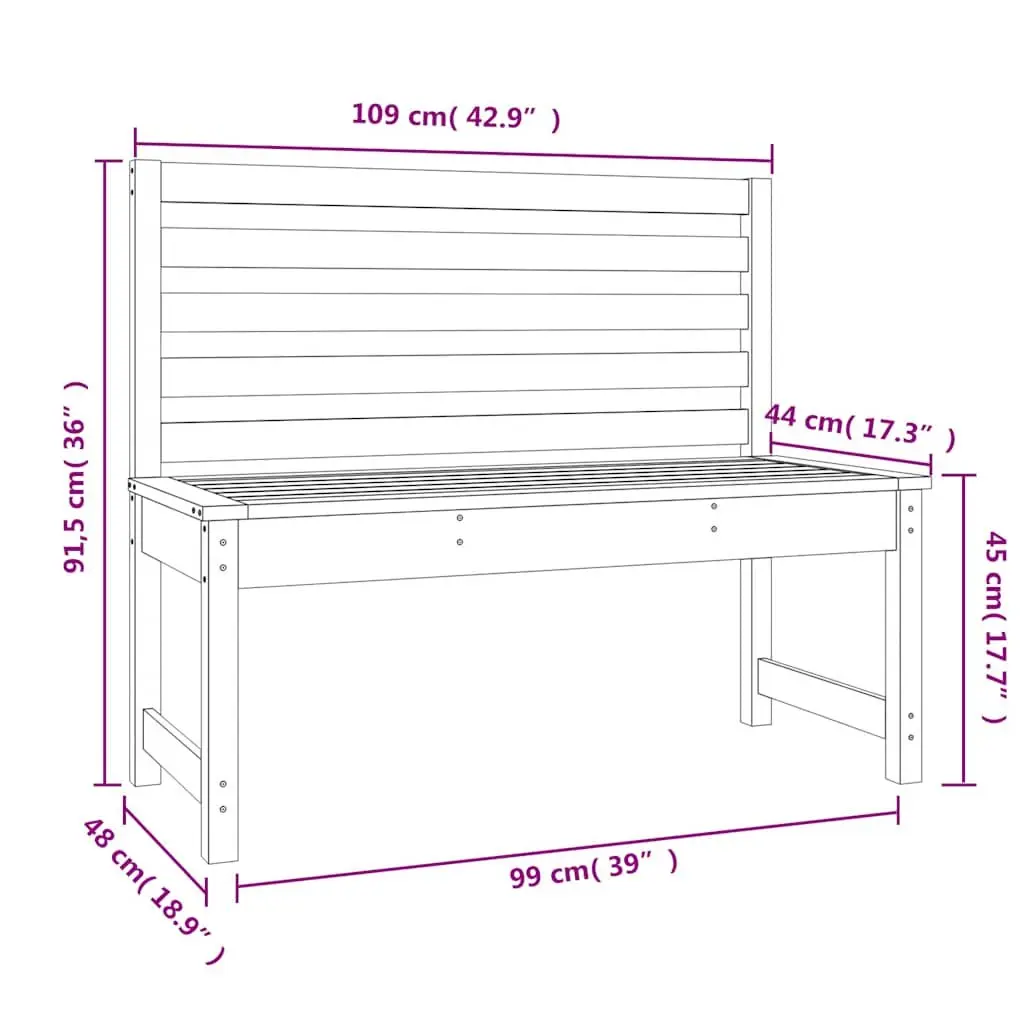 Outdoor Garden Bench 109cm Grey Wooden Backrest Patio Seating Slatted Design