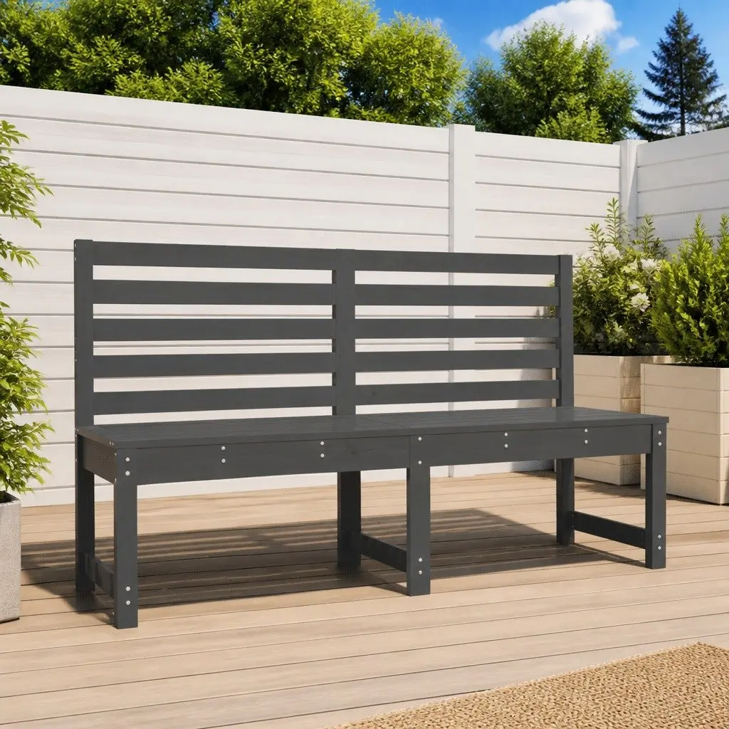 Outdoor Garden Bench 157.5 cm Grey Wooden Backrest Patio Seating Furniture