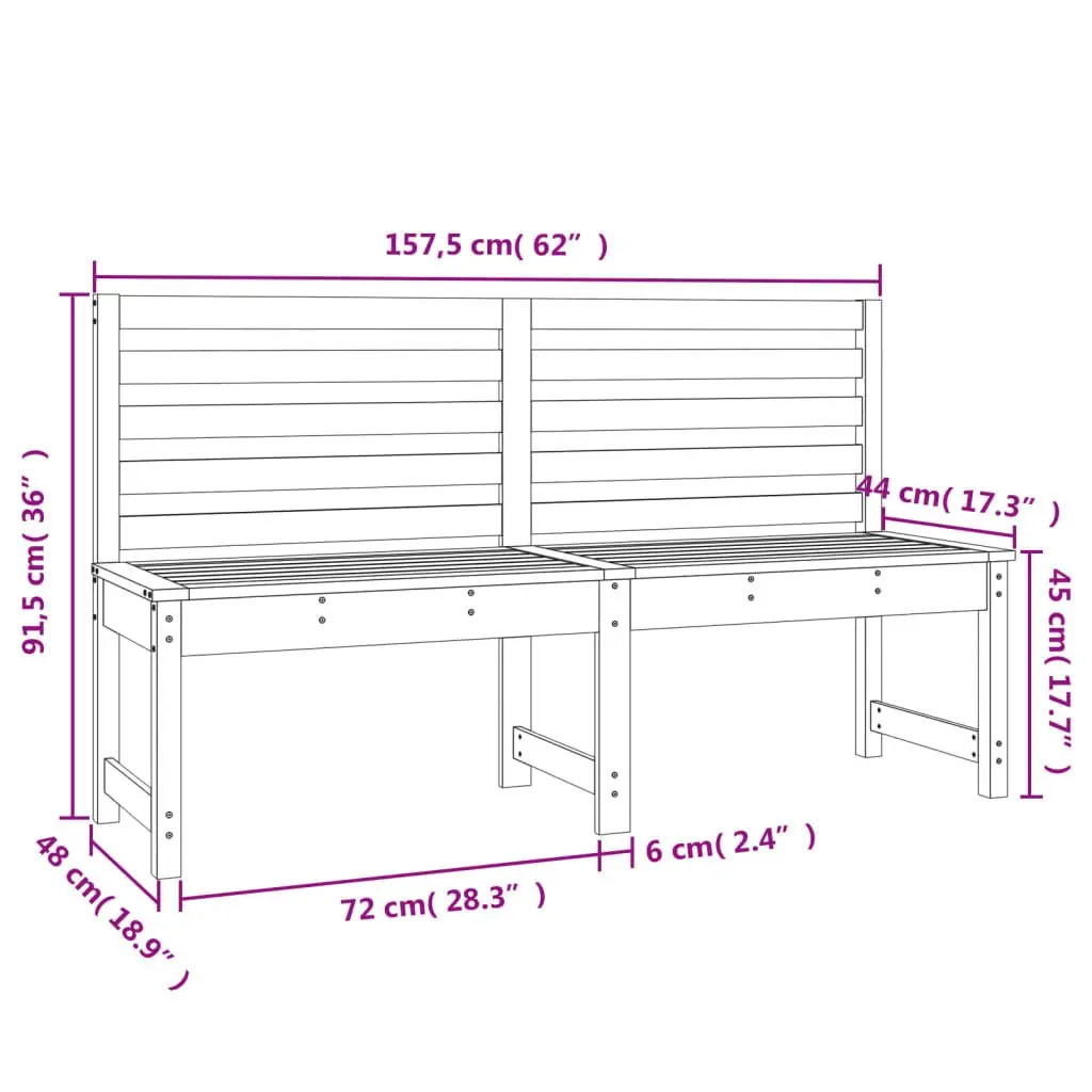Outdoor Garden Bench 157.5 cm Grey Wooden Backrest Patio Seating Furniture