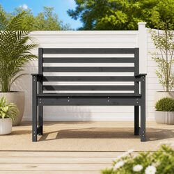 Outdoor Garden Bench Grey Wooden Seating Backrest Armrests Patio Furniture