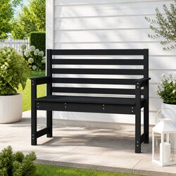 Outdoor Garden Bench Black Wooden Backrest Armrests Patio Seating 109x48x91.5cm