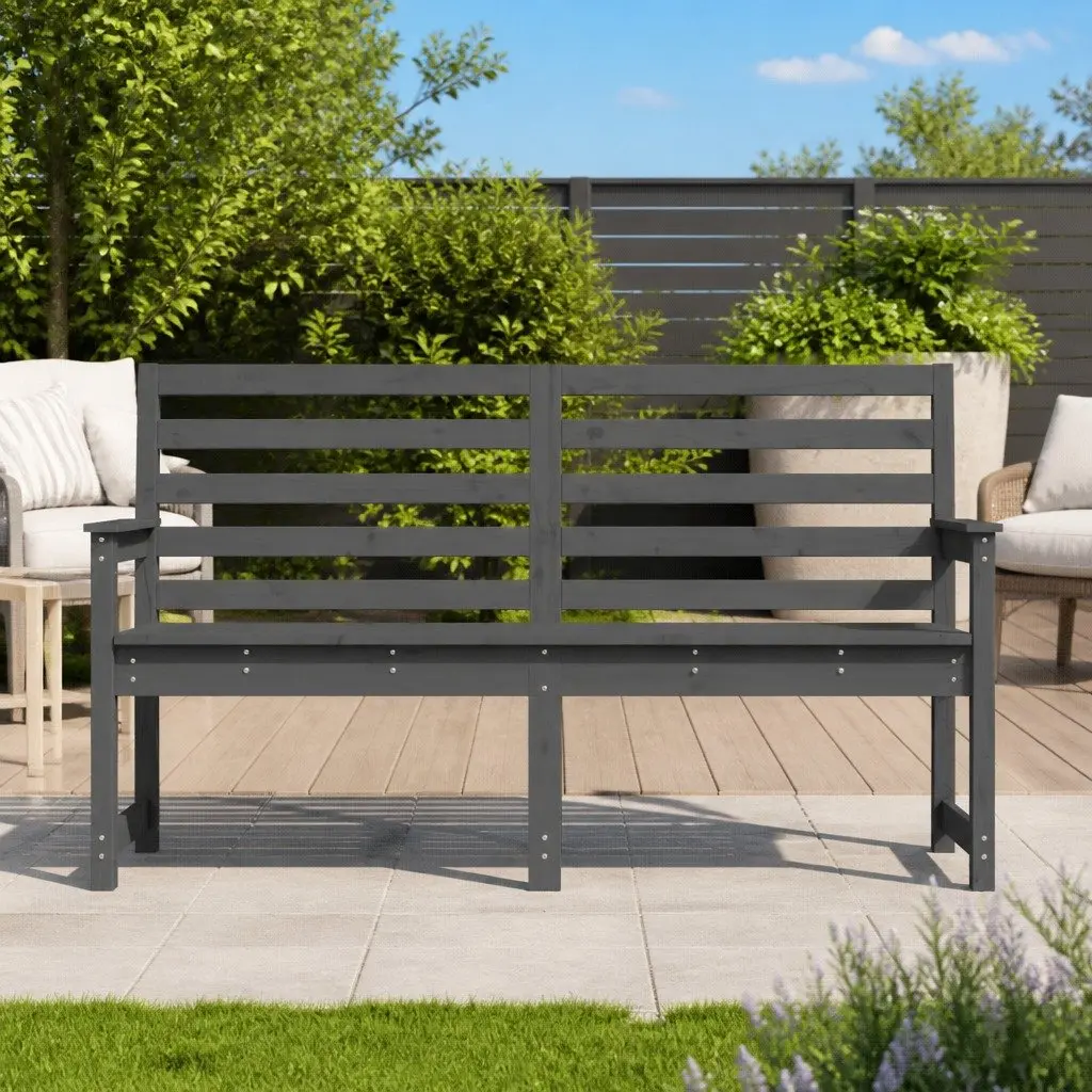 Outdoor Garden Bench Solid Pine Wood Grey with Backrest and Armrests