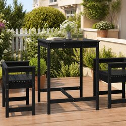 Garden Table Solid Pine Wood Black Outdoor Patio Dining Furniture Sturdy Frame