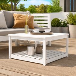 Garden Table White Solid Pine Wood Outdoor Patio Furniture with Storage Shelf