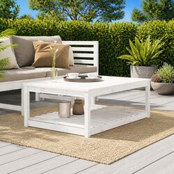 Garden Table White Solid Wood Pine Outdoor Patio Furniture with Storage Shelf