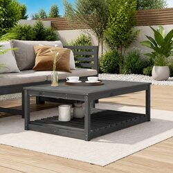 Wooden Garden Table Grey Outdoor Patio Furniture Pine Dining Desk with Storage