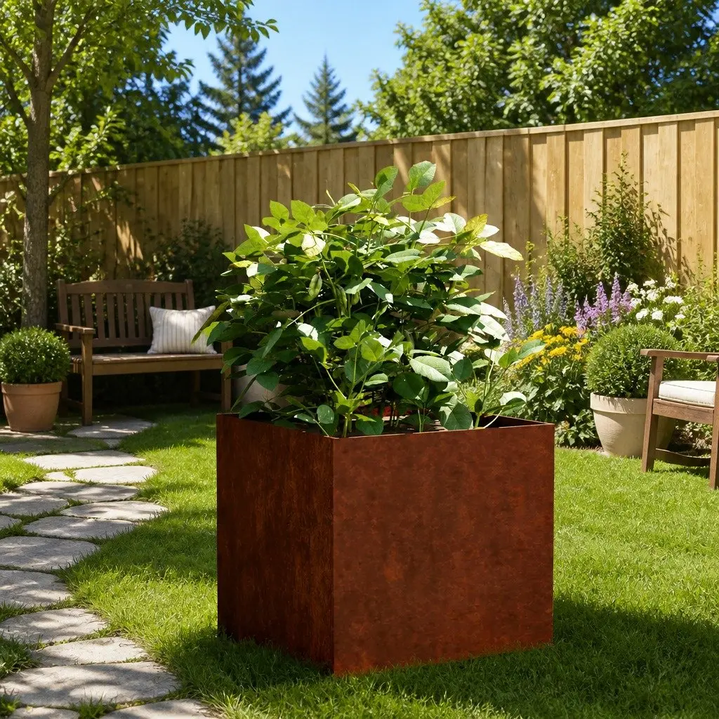 Corten Steel Planter Raised Garden Bed Outdoor Patio Balcony Decor Brown 40x41x40cm