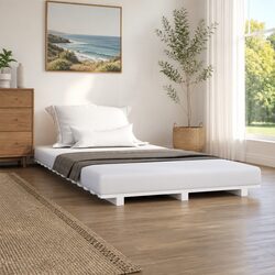 Solid Pine Wood Bed Frame 90x190 cm White Slatted Base Wooden Bedroom Furniture