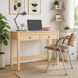 Solid Pine Wood Desk with 2 Drawers Brown Office Study Table 100x50x78 cm