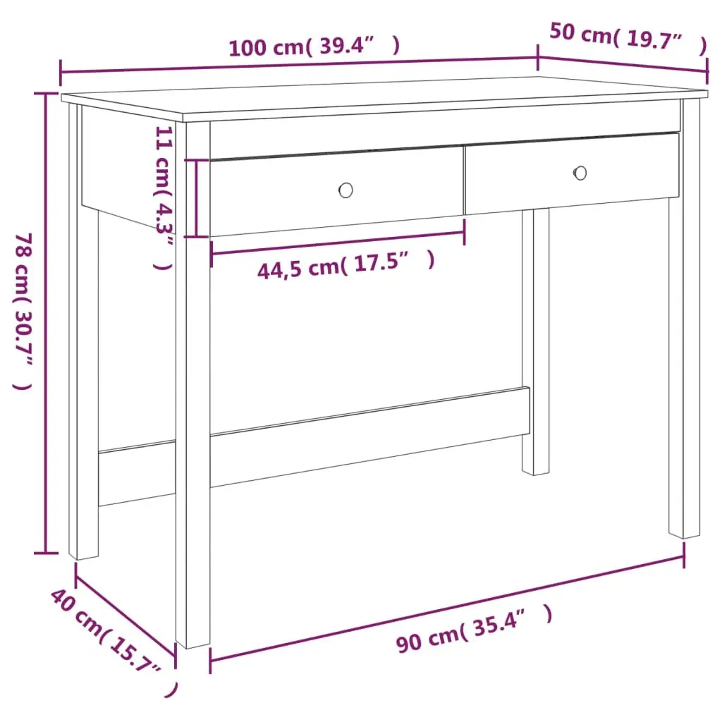 Solid Wood Desk with Drawers 100 x 50 x 78 cm White Pine Furniture