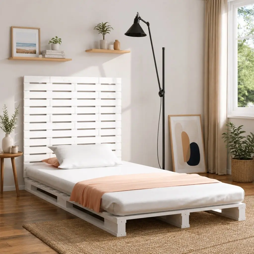Wall Headboard Solid Pine Wood 96cm White Bedroom Bed Support