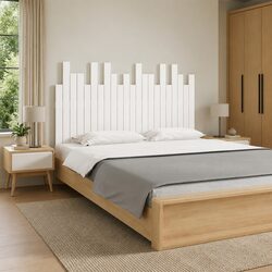 Wall Headboard 140cm Solid Pine Wood Bedroom Mount White Slat Design